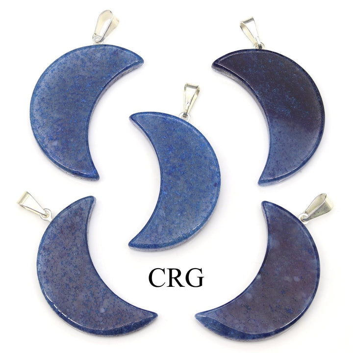 Blue Quartz Crescent Moon Pendants with Silver Bail (5 Pieces) Size 35 to 45 mm Crystal Jewelry CharmCrystal River Gems