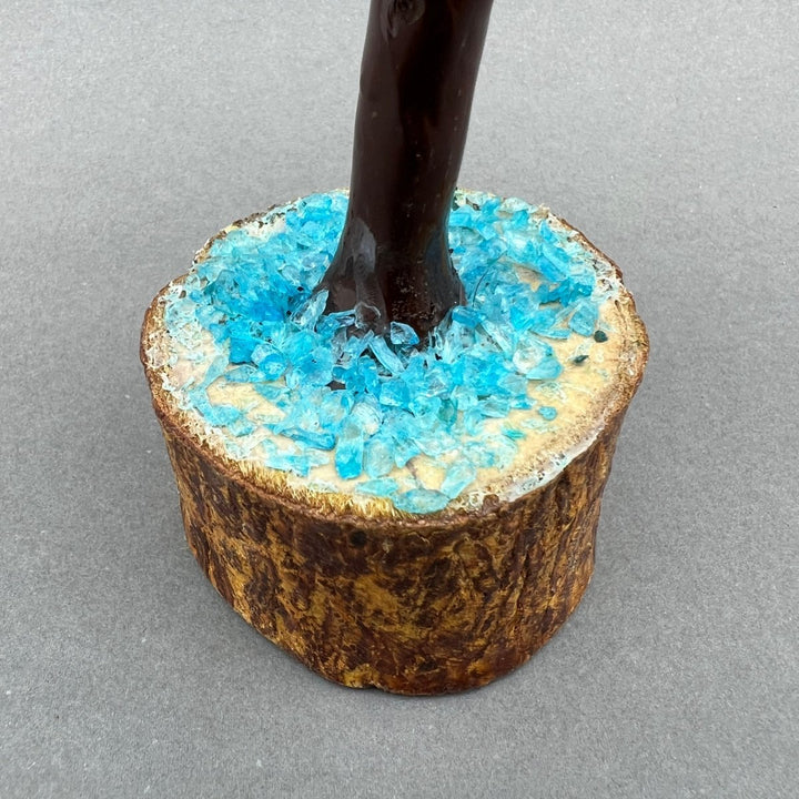 Blue Topaz 300 Chip Tree with Wood Base and Silver Wire (1 Piece) Size 9 Inches Crystal Gemstone TreeCrystal River Gems