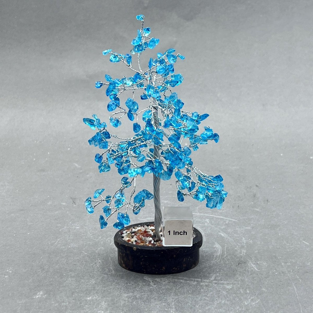 Blue Topaz Gemstone Chip Tree with Soapstone Base and Silver WireCrystal River Gems