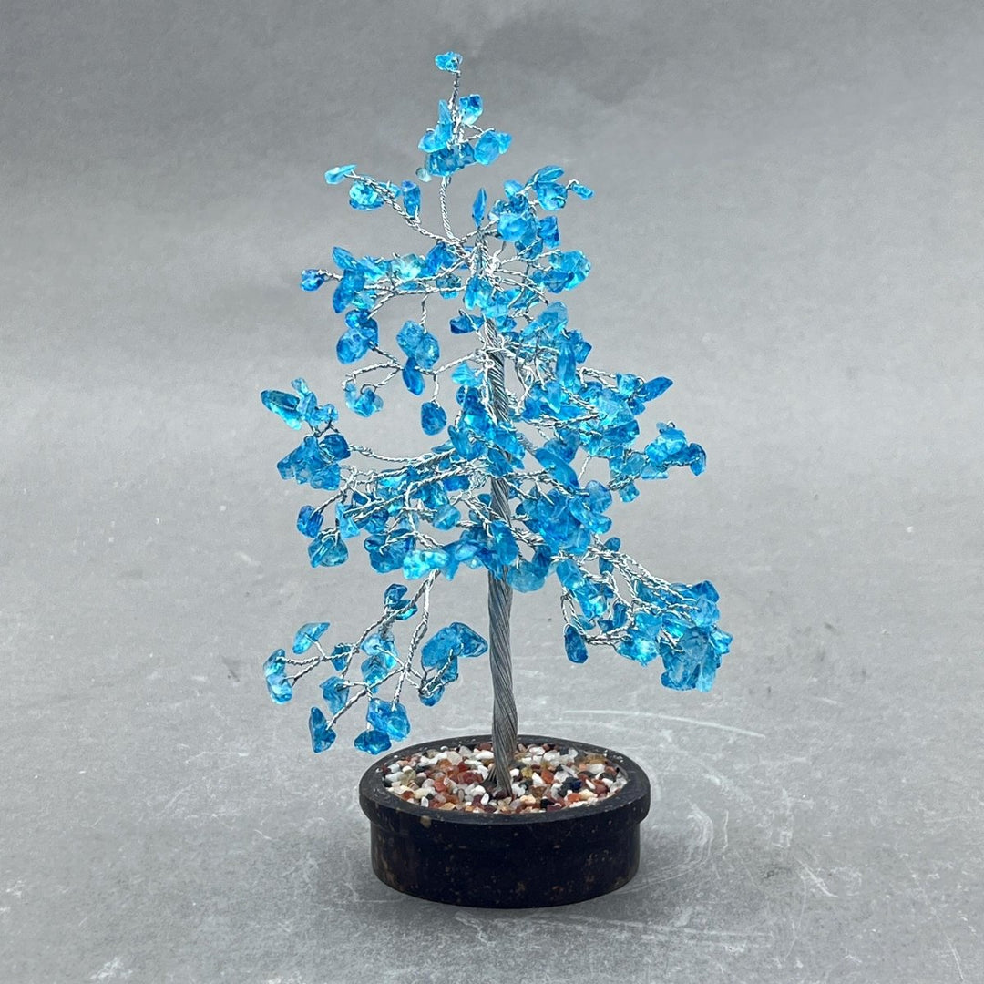 Blue Topaz Gemstone Chip Tree with Soapstone Base and Silver WireCrystal River Gems
