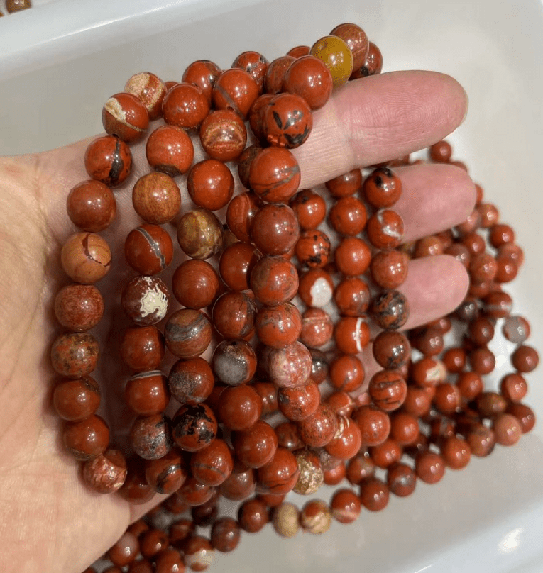 Brecciated Red Jasper Tumbled Bead Stretch Bracelet (8mm)Crystal River Gems