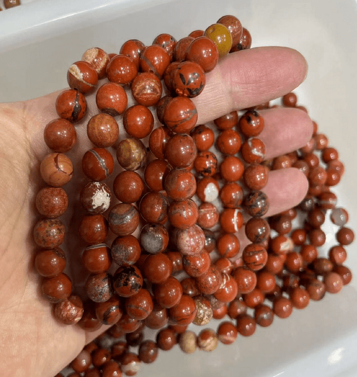Brecciated Red Jasper Tumbled Bead Stretch Bracelet (8mm)Crystal River Gems