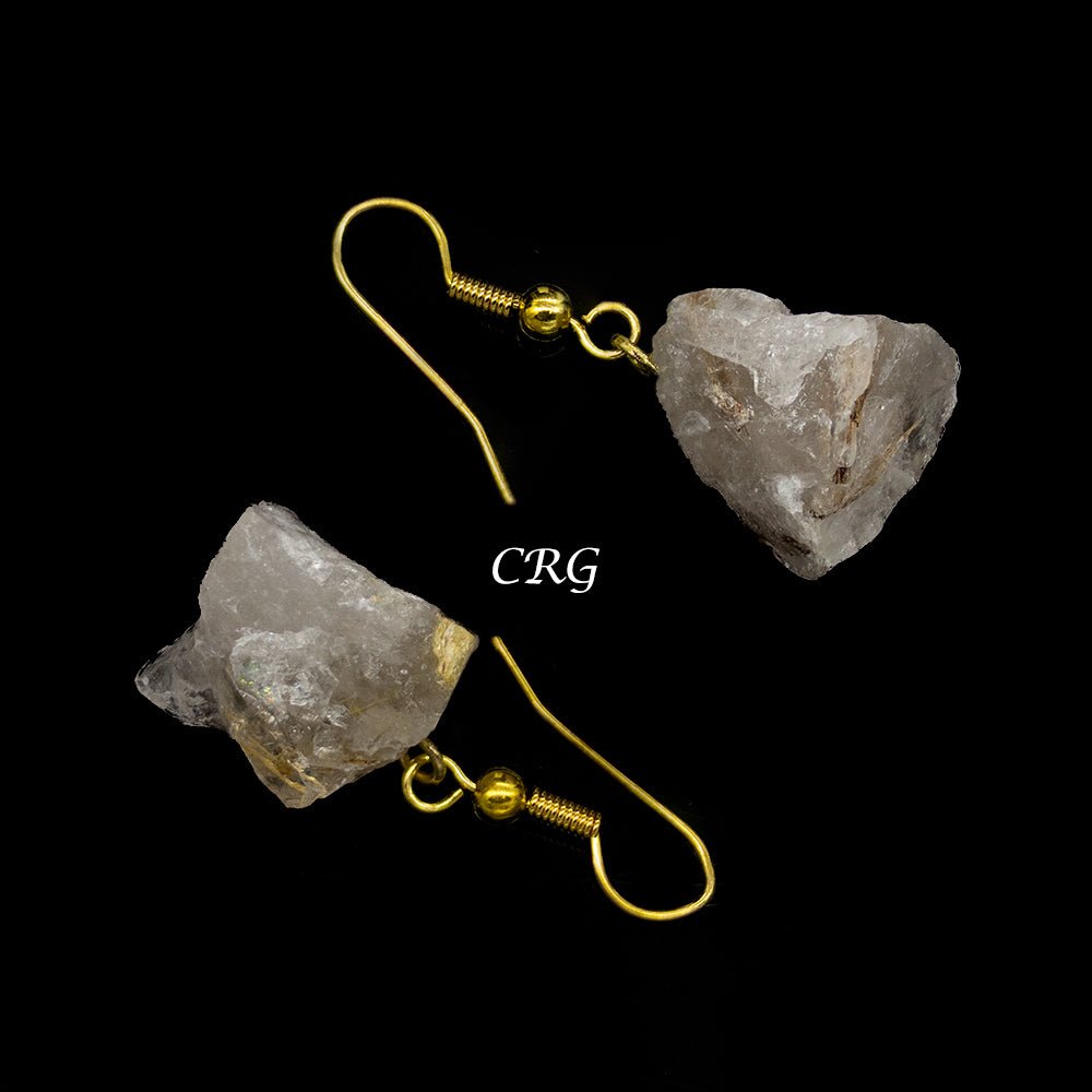 Rutilated Quartz Rough Earrings with Gold Plated Wire (1 Pair) Wholesale Crystal Gemstone JewelryCrystal River Gems