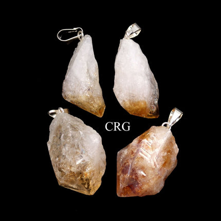 Citrine Crystal Point Pendant with Silver Bail (4 Pieces) Size 1 to 2 Inches Raw Gemstone Charm