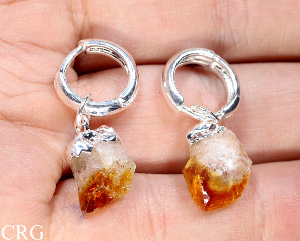 Citrine Point Earrings with Silver Plated Hoop Closures (1 Pair) Wholesale Crystal Gemstone JewelryCrystal River Gems