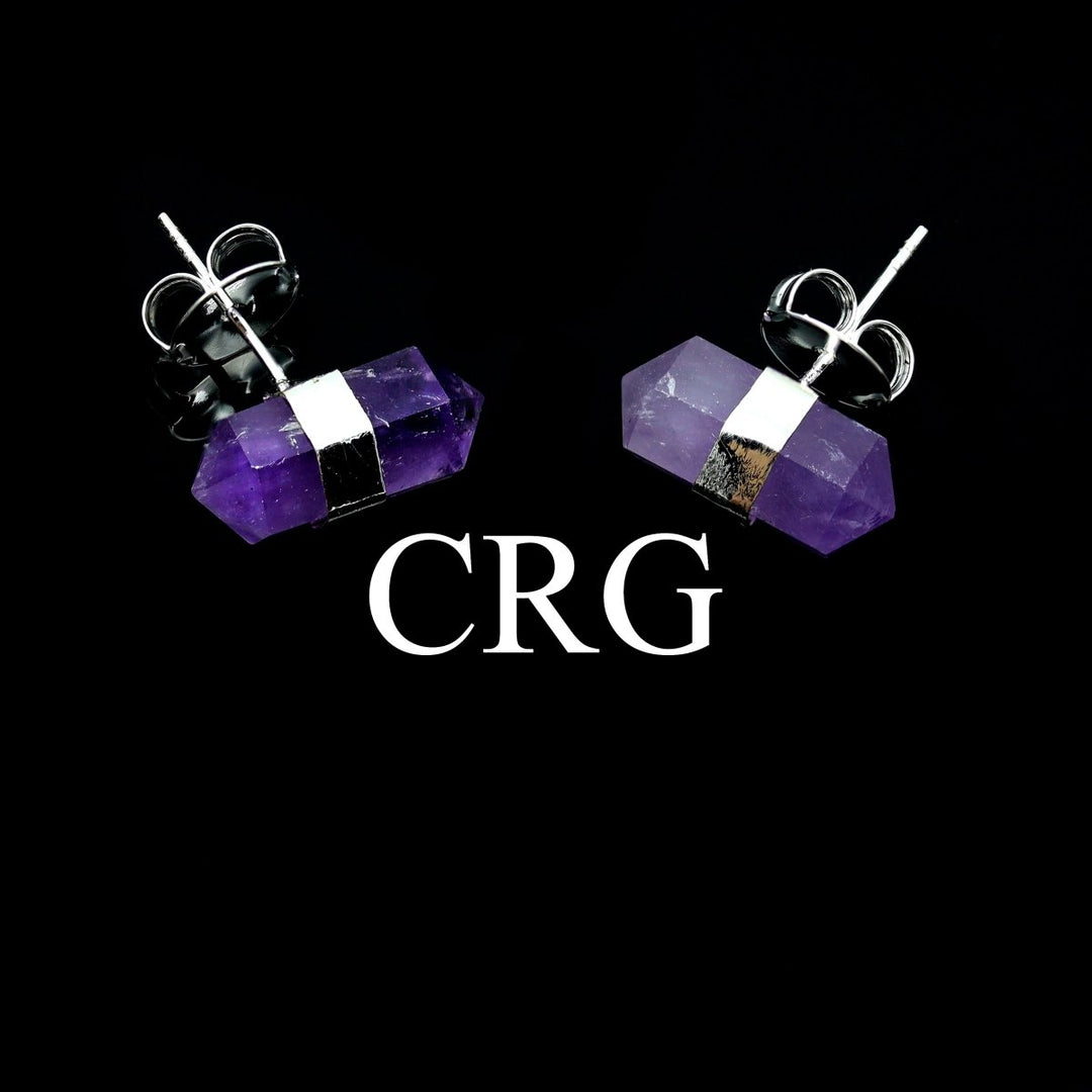 Amethyst Double Terminated Stud Earrings with Silver Plating (1 Pair) Wholesale Crystal Gemstone JewelryCrystal River Gems