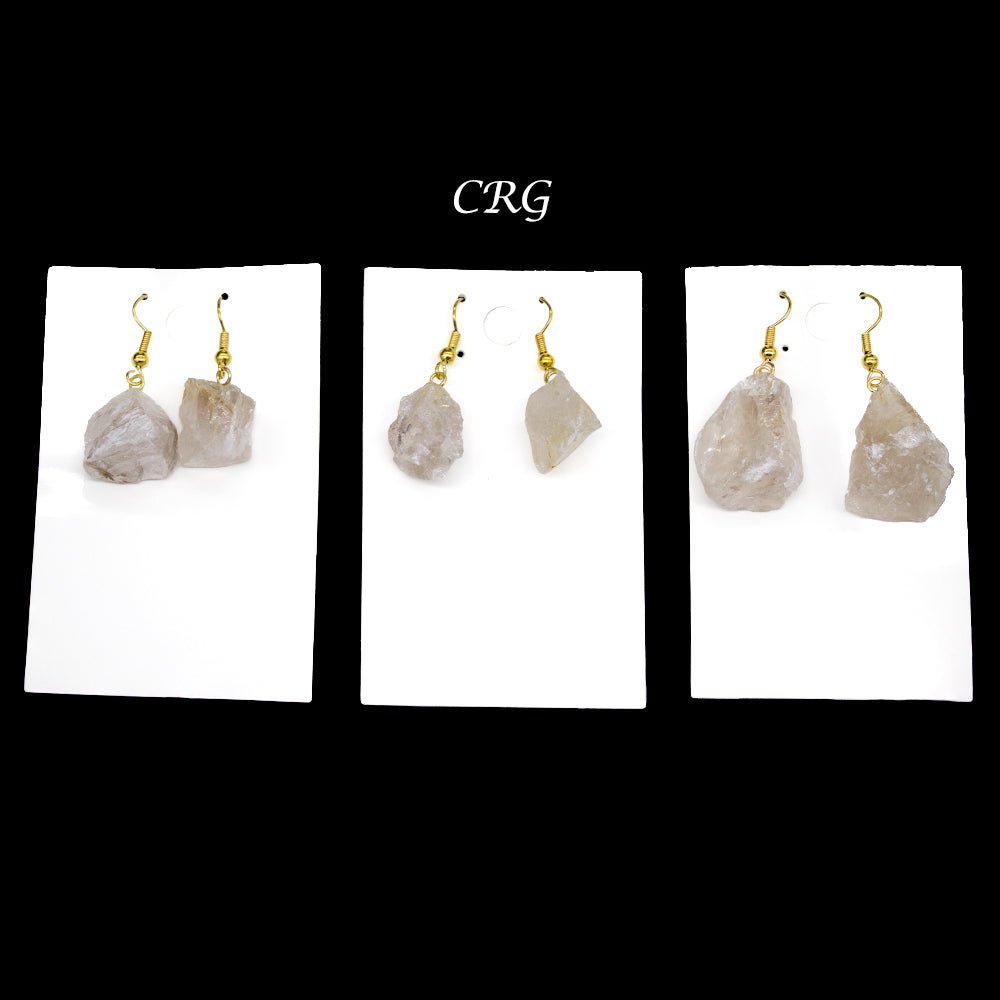 Rutilated Quartz Rough Earrings with Gold Plated Wire (1 Pair) Wholesale Crystal Gemstone JewelryCrystal River Gems