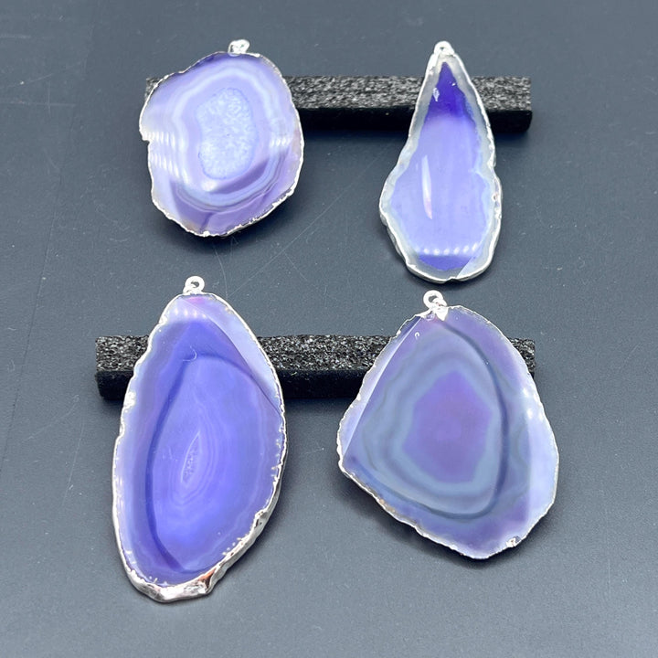 Purple Agate Slice Silver Plated Pendant