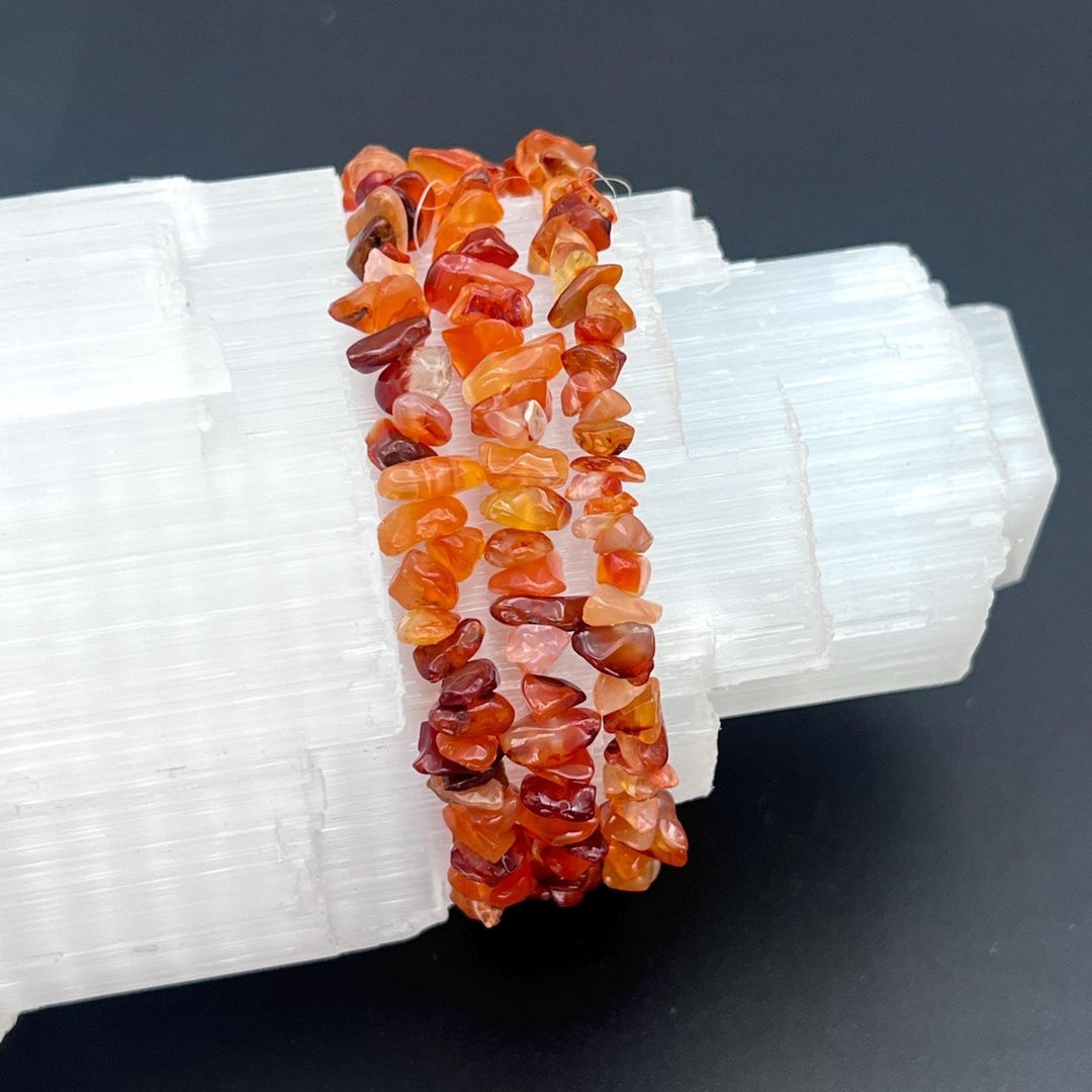 Carnelian Agate Chip Bead Elastic Stretch BraceletCrystal River Gems