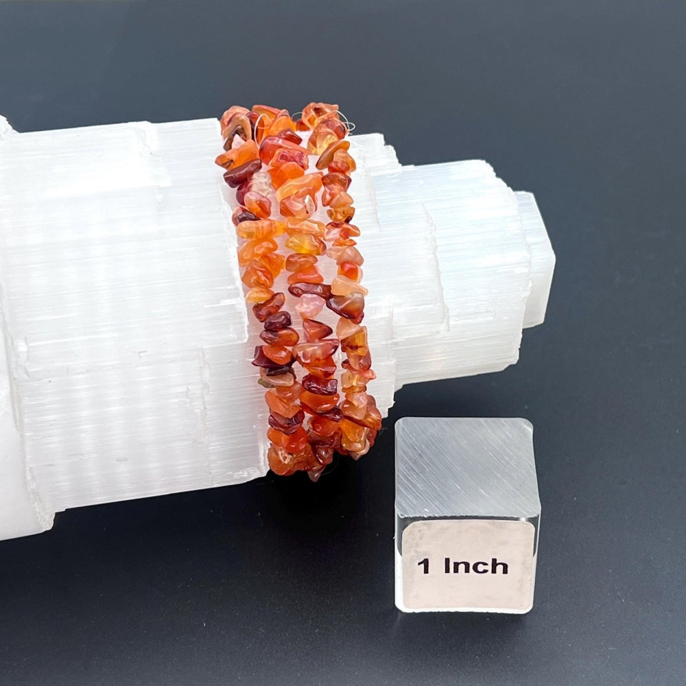 Carnelian Agate Chip Bead Elastic Stretch BraceletCrystal River Gems