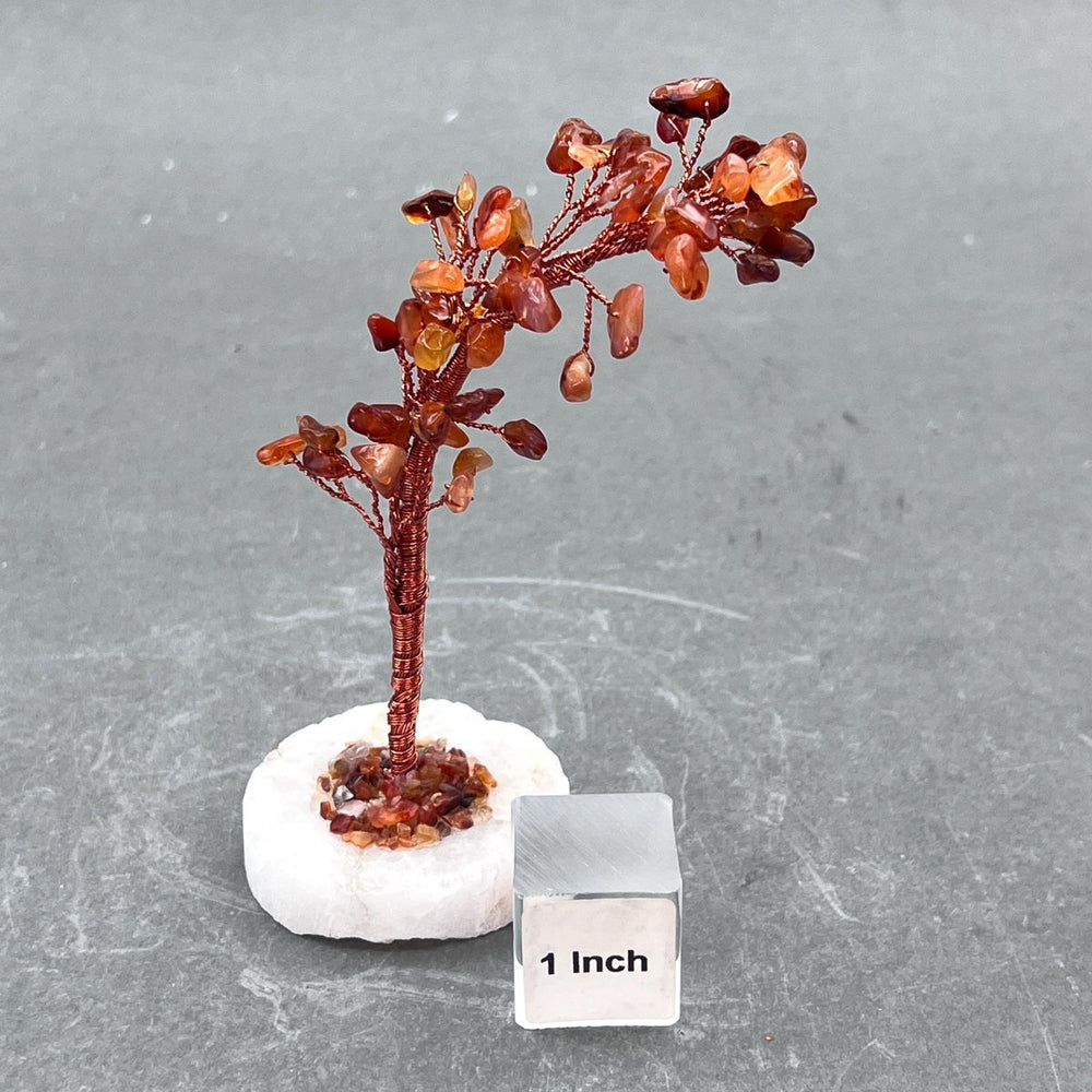 Carnelian Gemstone Chip Windblown Tree with Quartz Base and Copper WireCrystal River Gems