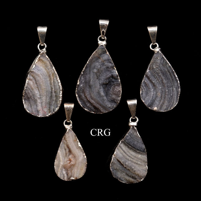 Chalcedony Agate Druzy Teardrop Pendant with Silver Plating (1 Piece) Size 1 Inch Crystal Jewelry Charm