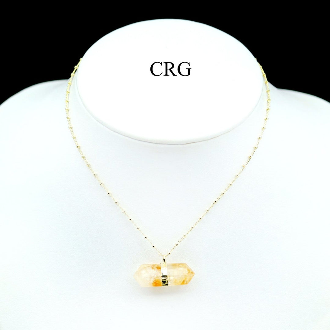 Citrine Double Terminated Point Necklace with Gold Plating (1 Piece) Size 1 Inch Crystal Jewelry