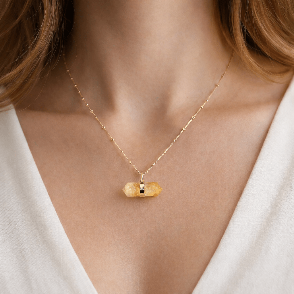 Citrine Double Terminated Point Necklace with Gold Plating (17 Inches) (1 Piece)Crystal River Gems
