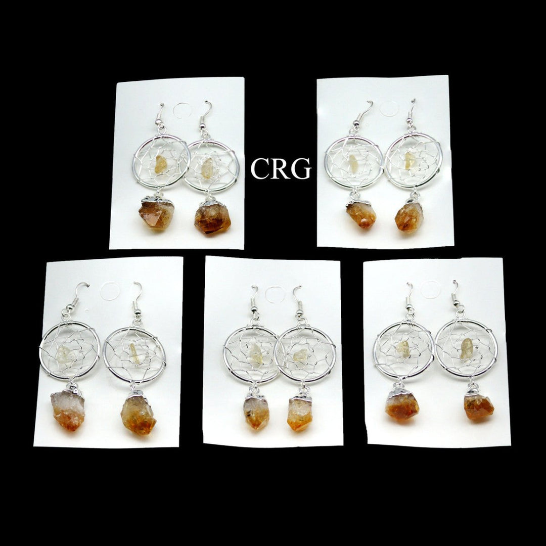 Citrine Point Dream Catcher Earrings with Silver Plating (2 Inches) (1 Pair)Crystal River Gems