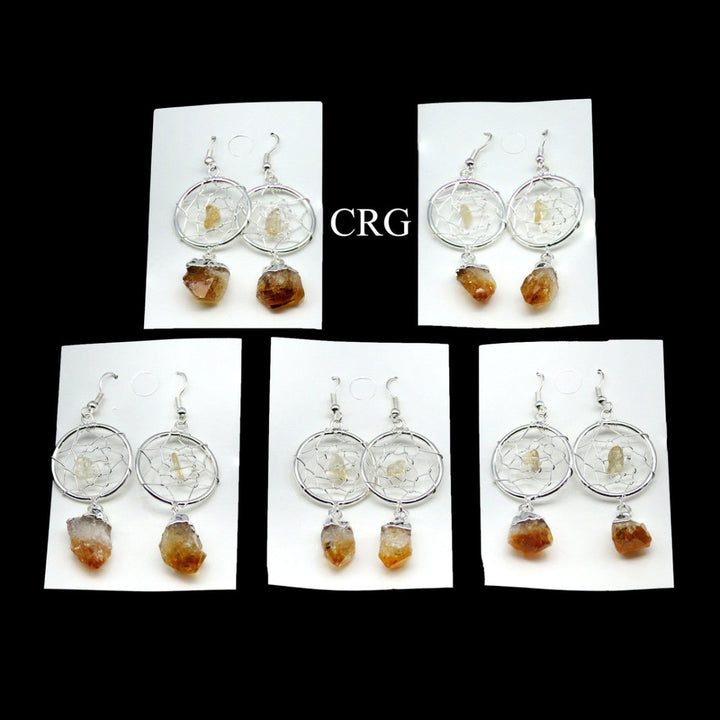 Citrine Point Dream Catcher Earrings with Silver Plating (2 Inches) (1 Pair)Crystal River Gems