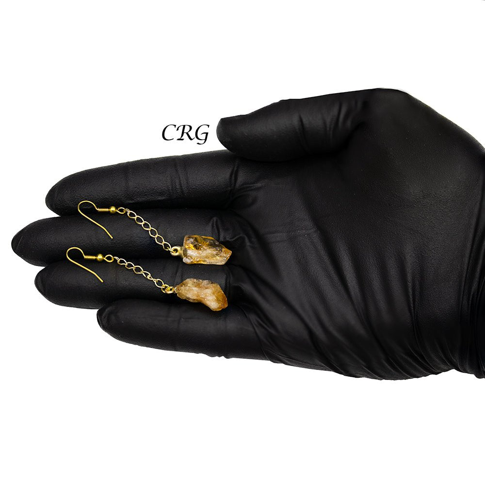 Citrine Point Earrings with Gold Plated Wire (2 Inches) (1 Pair)Crystal River Gems