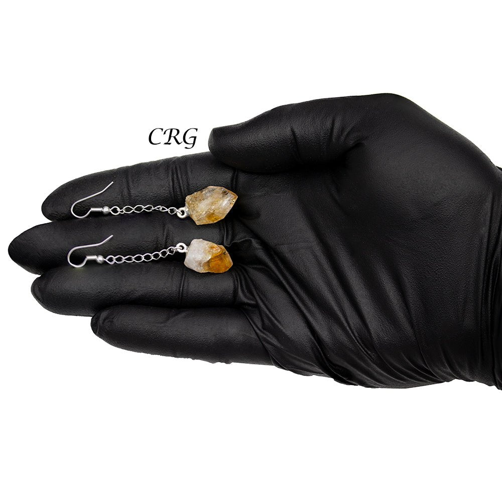 Citrine Point Earrings with Silver Plated Wire (2 Inches) (1 Pair)Crystal River Gems
