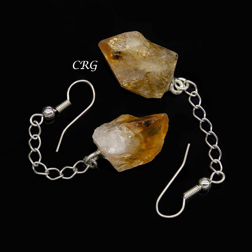 Citrine Point Earrings with Silver Plating (2 Pieces) Size 2 Inches Crystal Dangle Jewelry