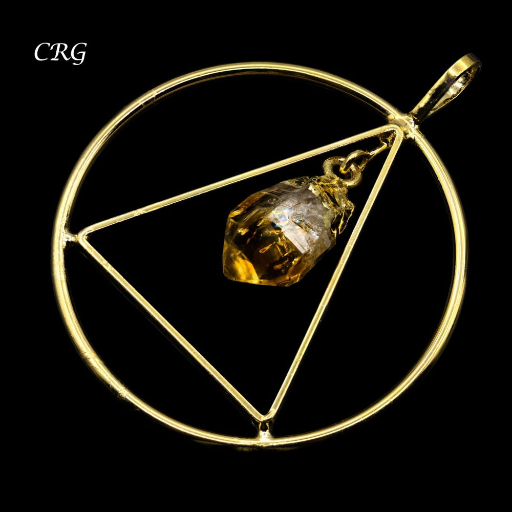 Citrine Point Gold-Plated Triangle in Circle Pendant (4 Pieces) Size 1 to 2 Inches Crystal Jewelry Charm