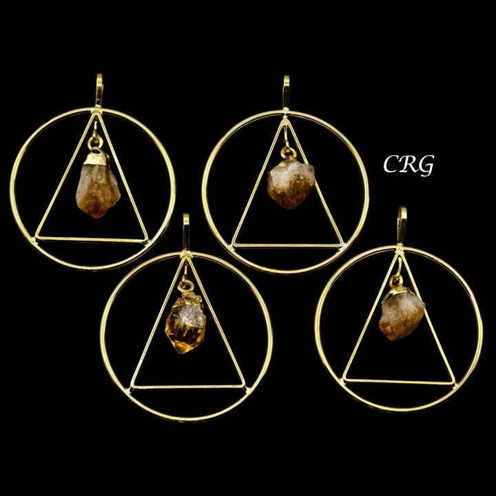 Citrine Point Gold-Plated Triangle in Circle Pendant (4 Pieces) Size 1 to 2 Inches Crystal Jewelry Charm