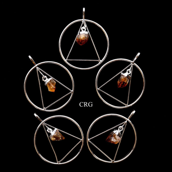Citrine Point on Silver - Plated Triangle in Ring Pendant (4 Pieces) Size 1.5 Inches Crystal Jewelry CharmCrystal River Gems