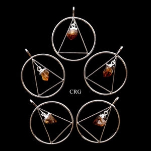 Citrine Point on Silver-Plated Triangle in Ring Pendant (4 Pieces) Size 1.5 Inches Crystal Jewelry Charm
