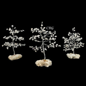 Clear Quartz 100 Chip Tree with Wood Base and Silver Wire (1 Piece) Size 9 Inches Crystal Gemstone Tree
