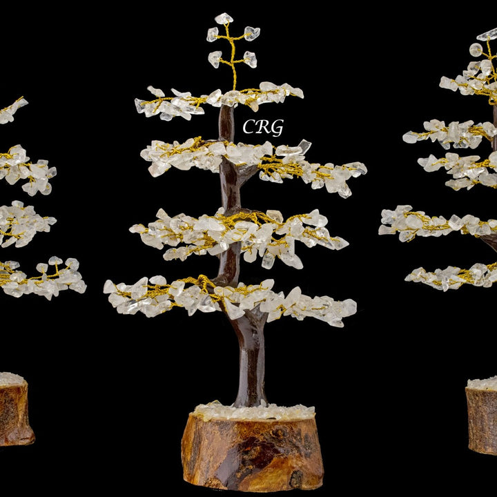 Clear Quartz 300 Chip Tree with Wood Base and Gold Wire (1 Piece) Size 9 Inches Crystal Gemstone TreeCrystal River Gems