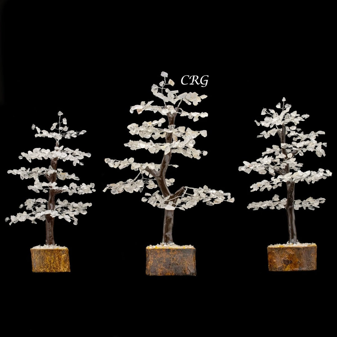 Clear Quartz 300 Chip Tree with Wood Base and Silver Wire (1 Piece) Size 9 Inches Crystal Gemstone Tree