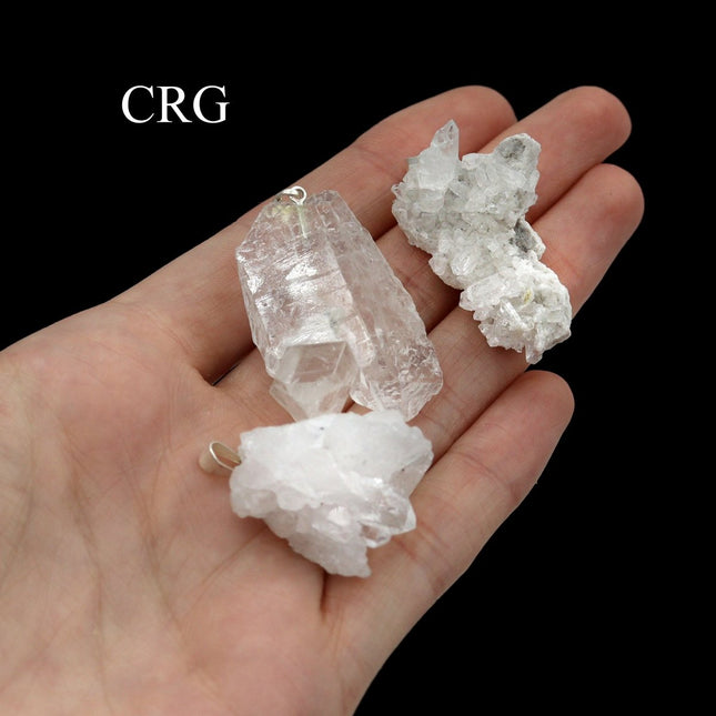 Clear Quartz Cluster Pendant with Silver Bail (1 Piece) Size 1 to 2 Inches Crystal Jewelry Charm