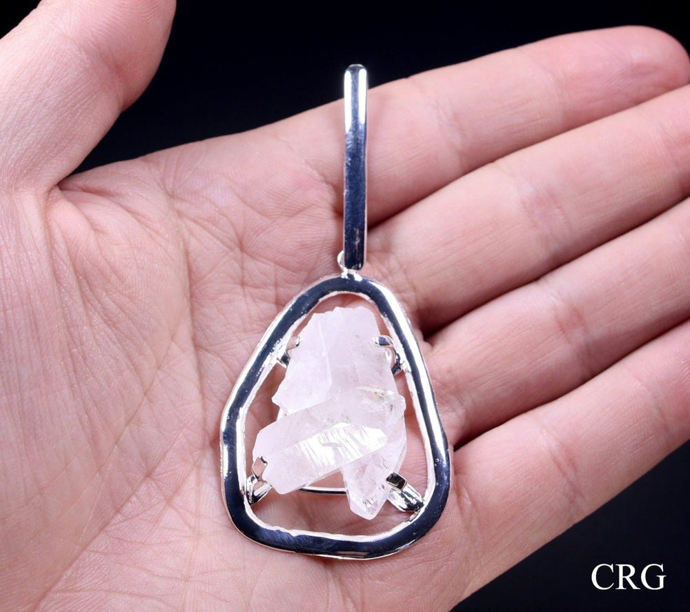 Clear Quartz Cluster Pendant with Silver Plating (1 Piece) Size 3 to 3.5 Inches Crystal Jewelry Charm