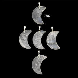 Clear Quartz Crescent Moon Pendants with Silver Bail (5 Pieces) Size 35 to 45 mm Crystal Jewelry Charm