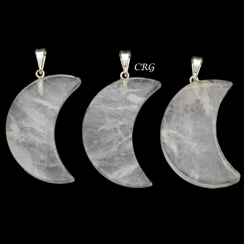 Clear Quartz Crescent Moon Pendants with Silver Bail (5 Pieces) Size 35 to 45 mm Crystal Jewelry Charm