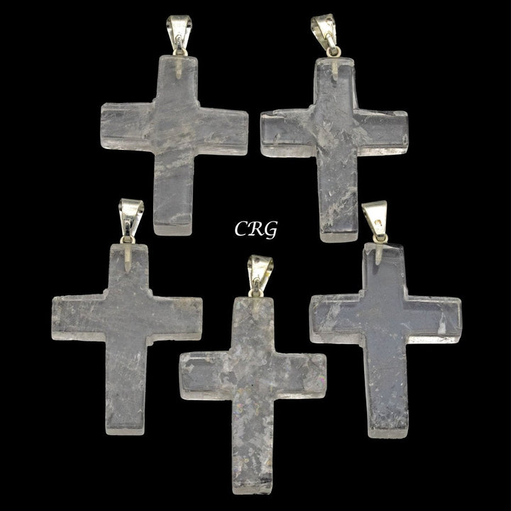 Clear Quartz Cross Pendant with Silver Bail (5 Pieces) Size 30 mm Crystal Jewelry Charm