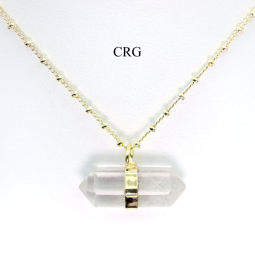 Clear Quartz Double Terminated Point Necklace with Gold Plating (17 Inches) (1 Piece)Crystal River Gems