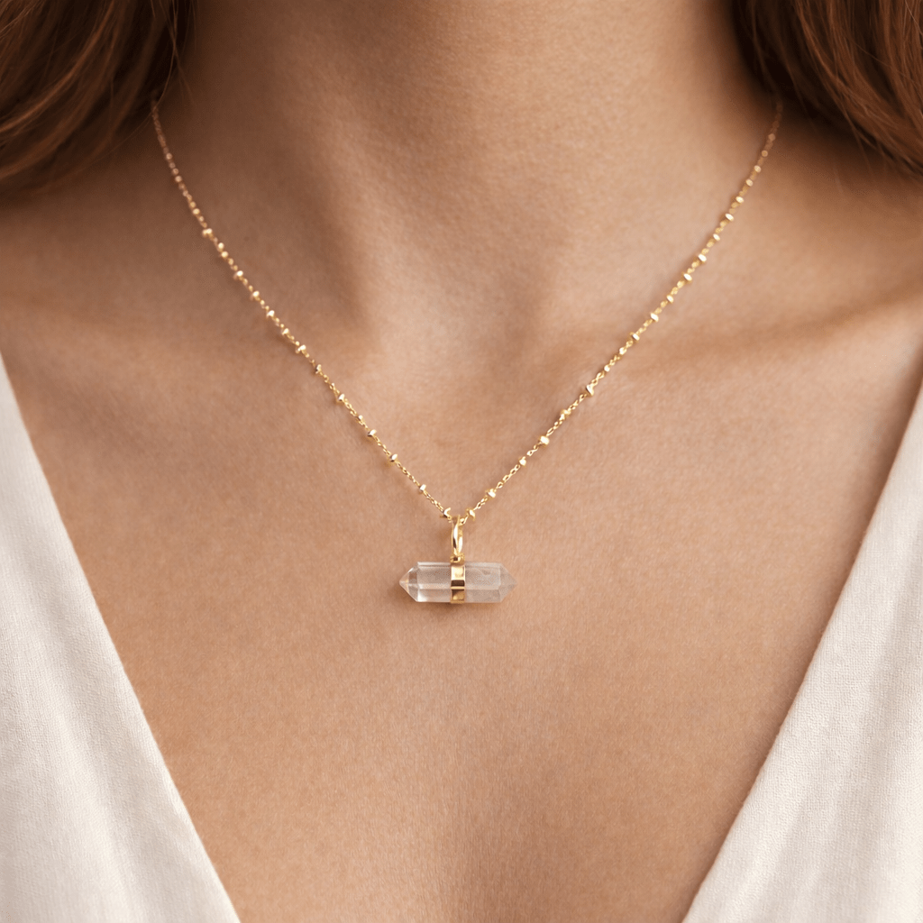 Clear Quartz Double Terminated Point Necklace with Gold Plating (17 Inches) (1 Piece)Crystal River Gems