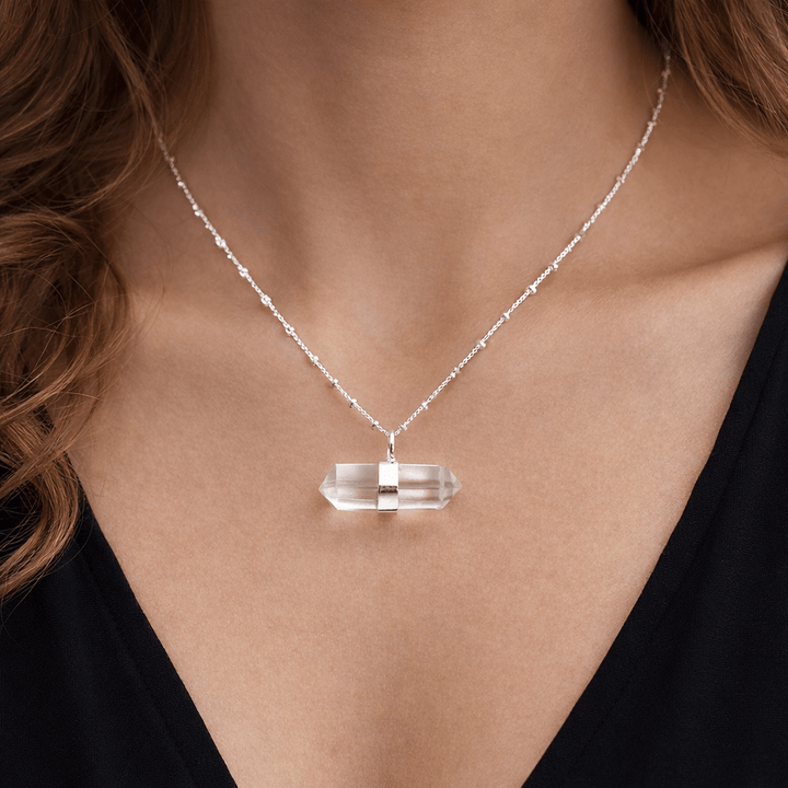Clear Quartz Double Terminated Point Necklace with Silver Plating (17 Inches) (1 Piece)Crystal River Gems