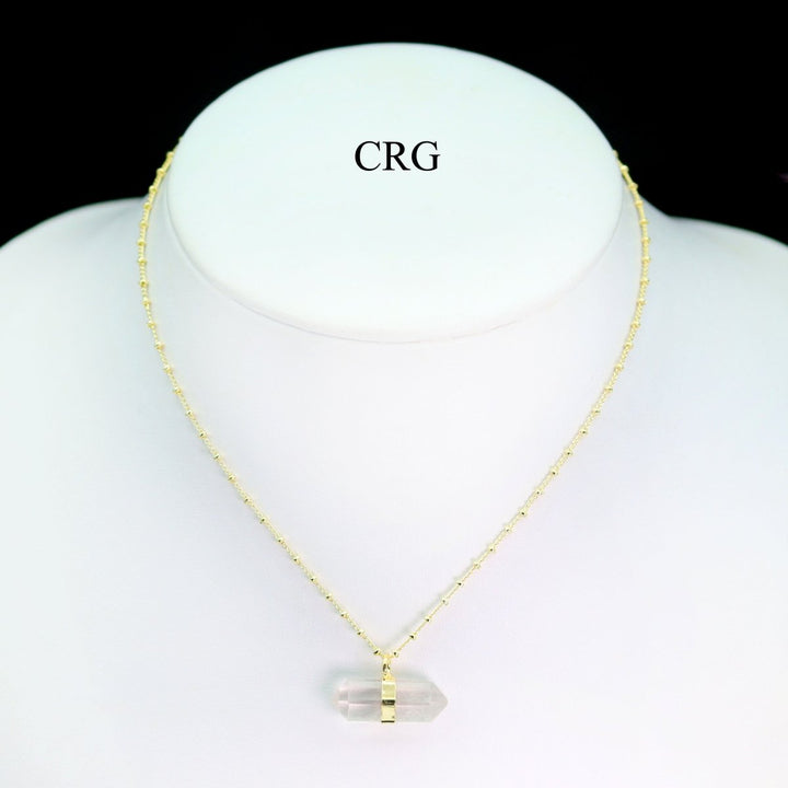 Clear Quartz Double Terminated Point Pendant Necklace with Gold Plating (1 Piece) Size 1 Inch Crystal Jewelry