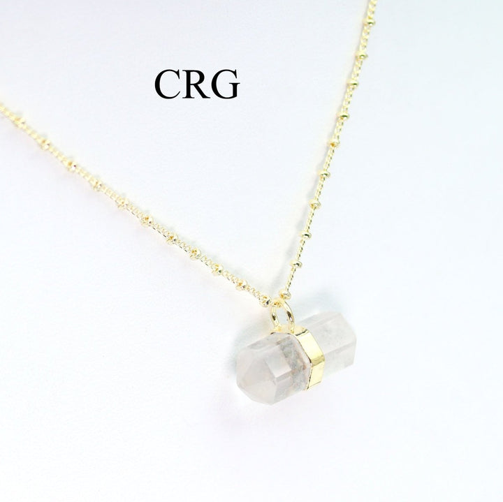 Clear Quartz Double Terminated Point Pendant Necklace with Gold Plating (1 Piece) Size 1 Inch Crystal Jewelry
