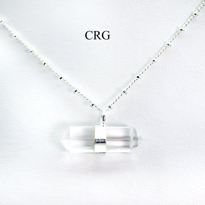 Clear Quartz Double Terminated Point Pendant Necklace with Silver Plating (1 Piece) Size 1 Inch Crystal Jewelry