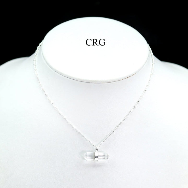 Clear Quartz Double Terminated Point Pendant Necklace with Silver Plating (1 Piece) Size 1 Inch Crystal Jewelry
