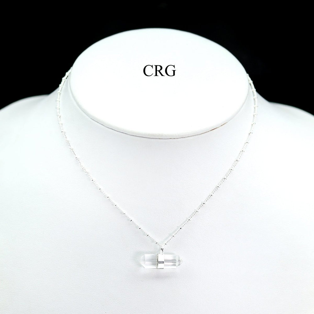 Clear Quartz Double Terminated Point Pendant Necklace with Silver Plating (1 Piece) Size 1 Inch Crystal JewelryCrystal River Gems