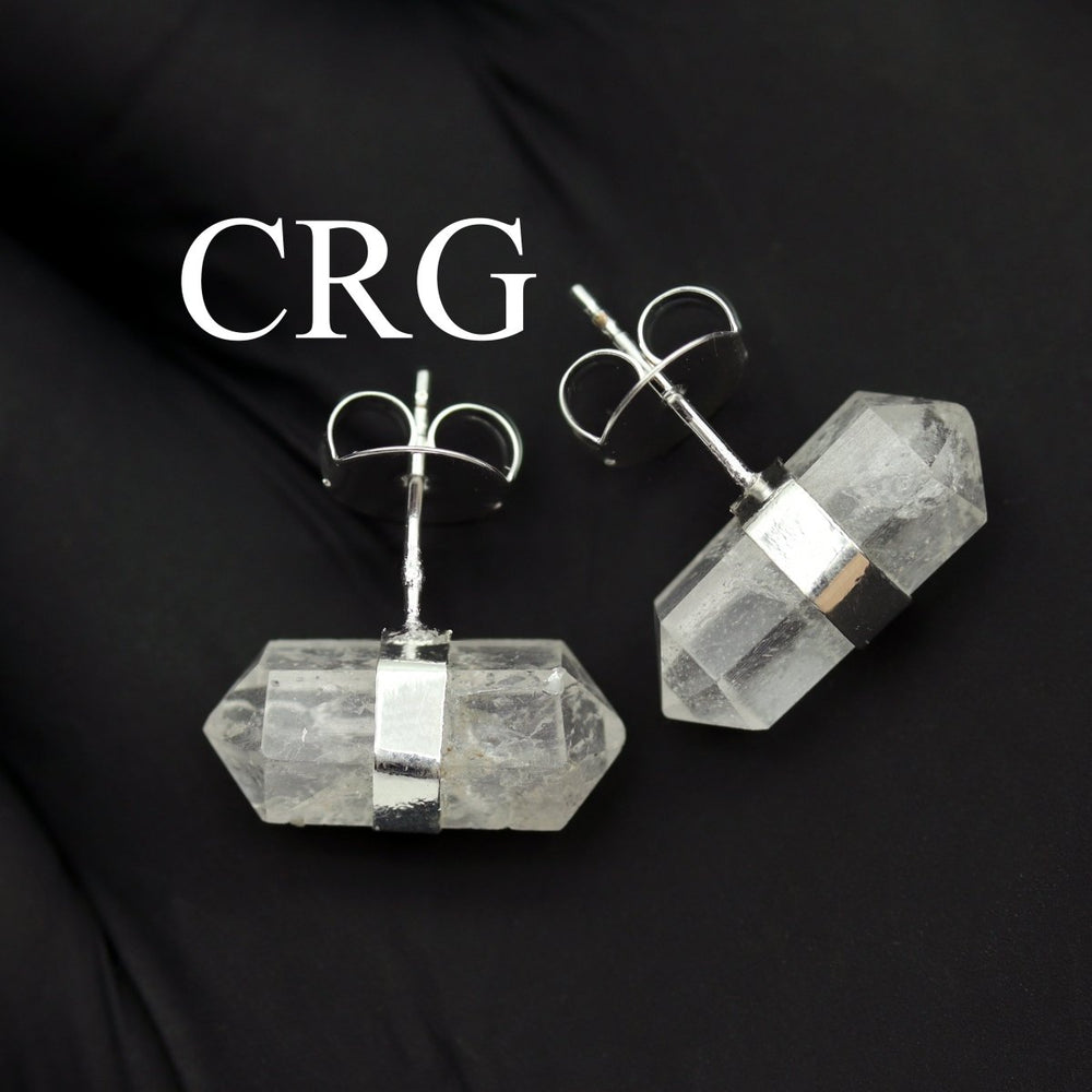 Clear Quartz Double Terminated Stud Earrings with Silver Plating (0.5 Inch) (1 Pair)Crystal River Gems