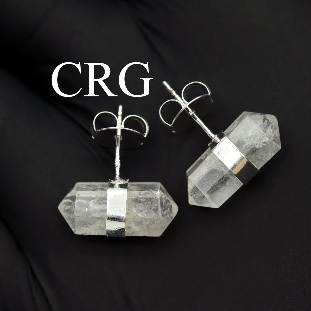 Clear Quartz Double Terminated Stud Earrings with Silver Plating (0.5 Inch) (1 Pair)Crystal River Gems