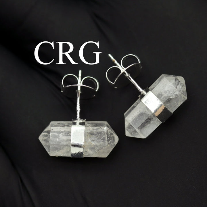 Clear Quartz Double Terminated Stud Earrings with Silver Plating (0.5 Inch) (1 Pair)Crystal River Gems