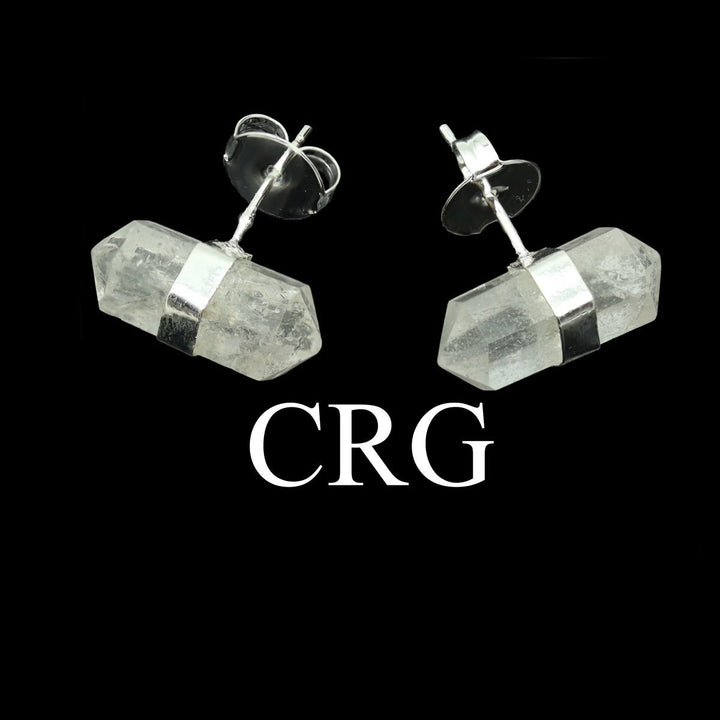 Clear Quartz Double Terminated Stud Earrings with Silver Plating (0.5 Inch) (1 Pair)Crystal River Gems