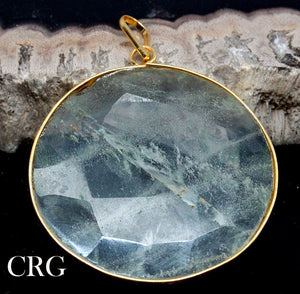Clear Quartz Faceted Round Pendant with Gold Plating (1 Piece) Size 1.5 Inches (INJD)