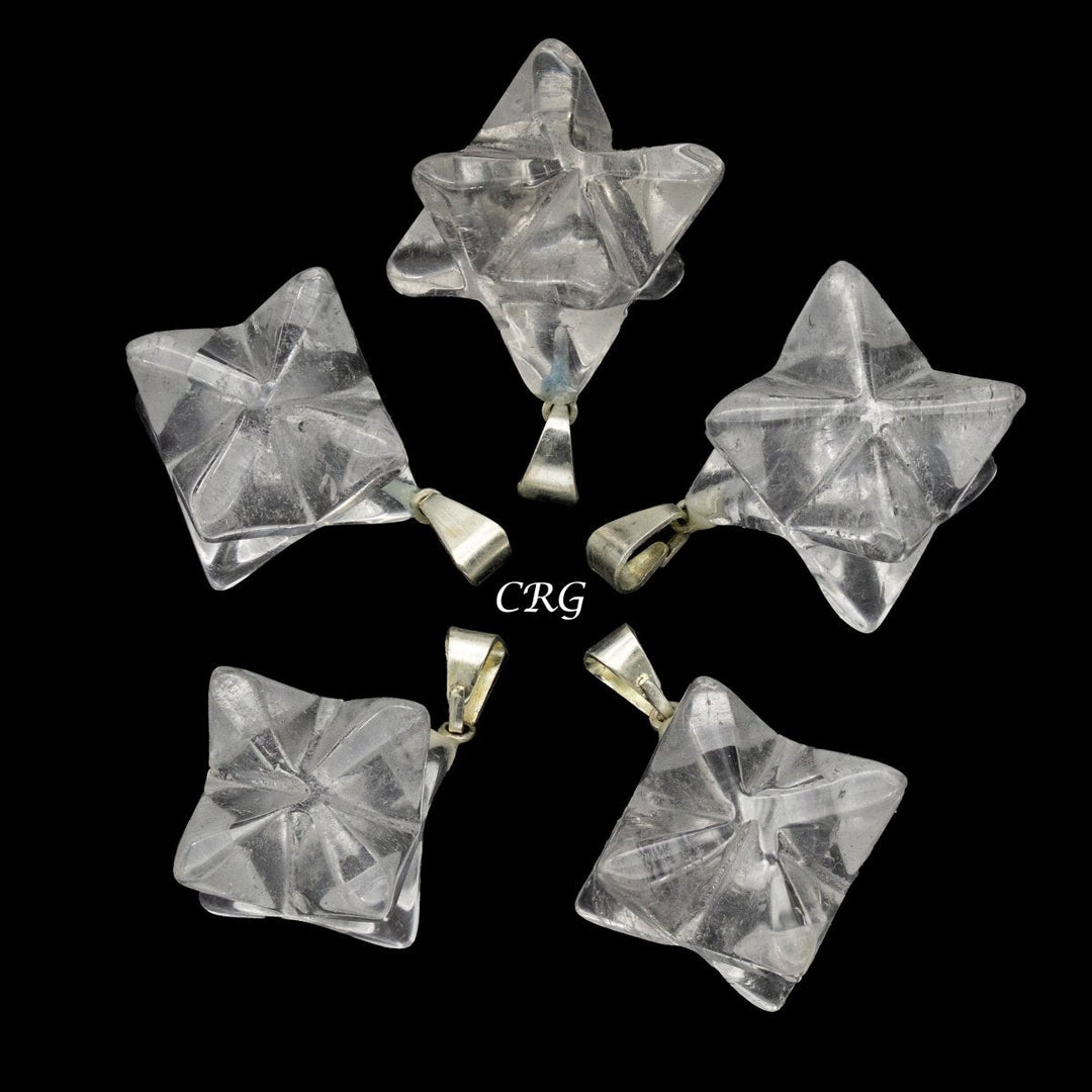 Clear Quartz Merkaba Pendant with Silver Bail (5 Pieces) Size 30 mm Crystal Jewelry Charm