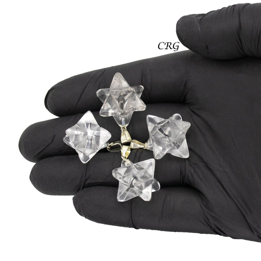 Clear Quartz Merkaba Pendant with Silver Bail (5 Pieces) Size 30 mm Crystal Jewelry Charm